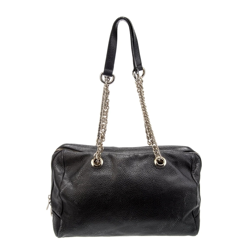 Versace Collection Black Leather Shoulder Bag with Silver Chain - Picture 5 of 9